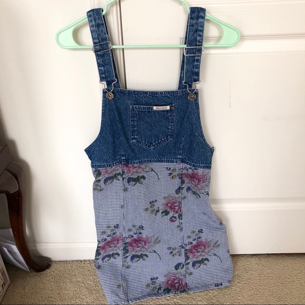 Guess vintage 90s overall dress w/ floral pattern